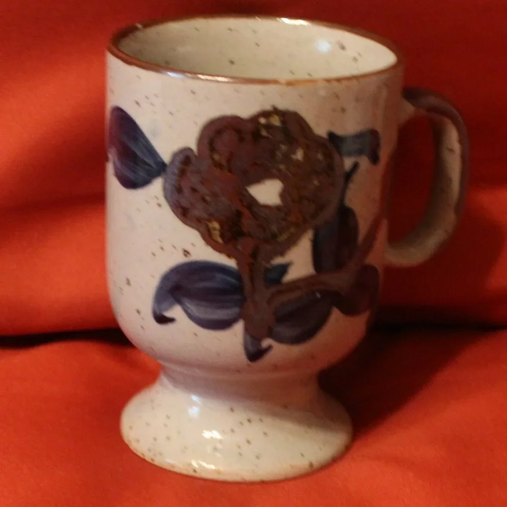 Vintage Hand Painted Fred Roberts Co. Ceramic Mug Orange, Blue & Brown Set 4